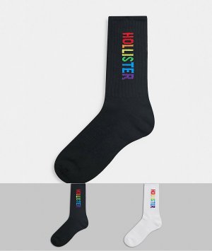 Набор из 2 пар спортивных носков белого и черного цвета с разноцветным логотипом Pride-Мульти Hollister