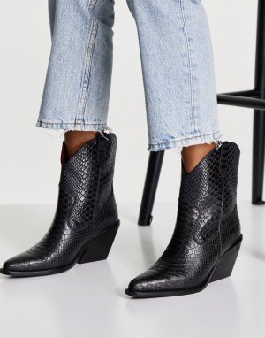 Черные кожаные ботинки на каблуках в стиле вестерн -Черный цвет Bronx