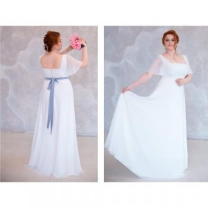 Длинное белое свадебное платье А-силуэта. Без пояса. Размер 52-170 Ольга Столярова. Цвет: белый
