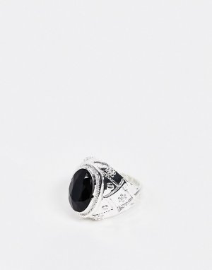 Серебристое кольцо с черным камнем -Серебряный Chained & Able