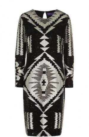 Шелковое платье-миди с вышивкой пайетками Ralph Lauren. Цвет: чёрно-белый