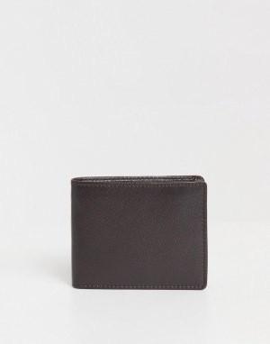 Коричневый складывающийся вдвое бумажник из сафьяновой кожи с тиснением -Коричневый цвет ASOS DESIGN
