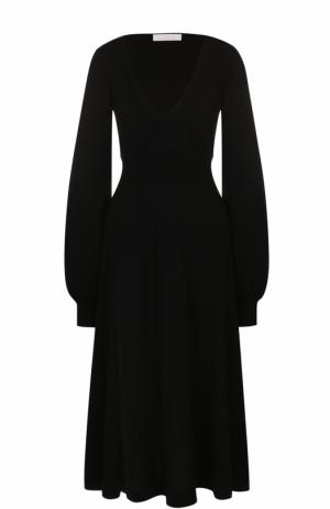 Вязаное платье-миди с V-образным вырезом Chloé. Цвет: черный