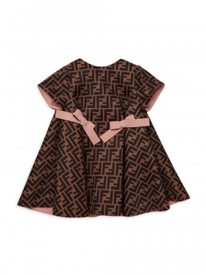Неопреновое платье с бантом и логотипом для маленьких девочек , коричневый Fendi
