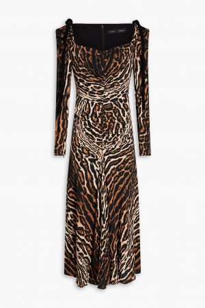 Платье миди из крепдешина со сборками и леопардовым принтом PROENZA SCHOULER, животный принт Schouler