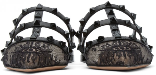 Black Floral Lace Rockstud Loafers Valentino Garavani. Цвет: 0no black