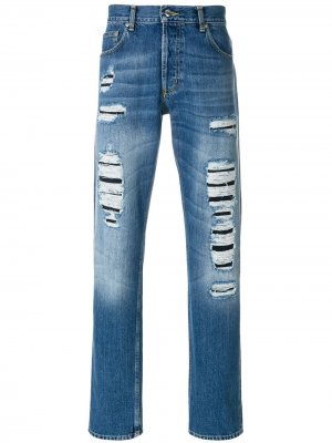 Прямые джинсы с эффектом потертости Alexander McQueen. Цвет: синий