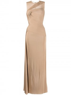 Вечернее платье со сборками Herve L. Leroux. Цвет: коричневый