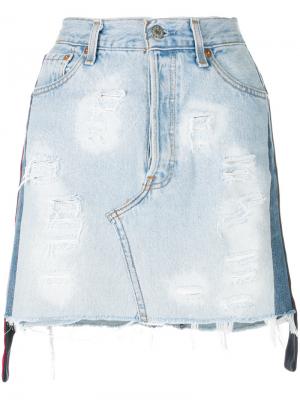 Состаренная джинсовая мини-юбка Forte Couture. Цвет: синий