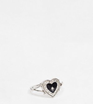 Кольцо из стерлингового серебра с черным эмалированным сердечком -Серебристый Regal Rose