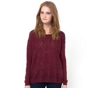 Пуловер из двух материалов: ажурного трикотажа и вуали COLOR BLOCK. Цвет: бордовый