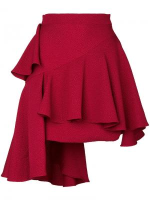 Асимметричная юбка с оборками Edeline Lee. Цвет: красный