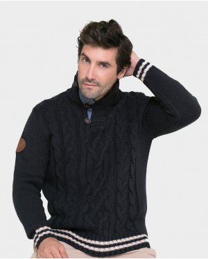 Мужской свитер темно-синего цвета с воротником на пуговицах, темно-синий Valecuatro. Цвет: синий