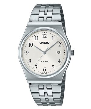 Стандартные аналоговые кварцевые мужские часы из нержавеющей стали с белым циферблатом MTP-B145D-7B Casio