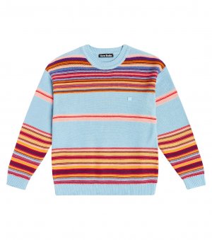 Хлопковый свитер в полоску с логотипом face , синий Acne Studios Kids
