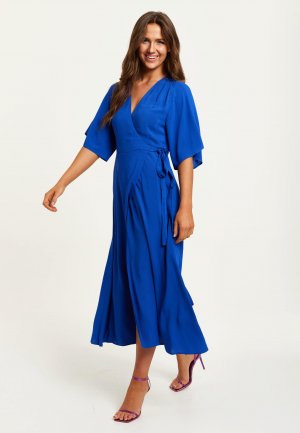Королевское синее платье макси с запахом и рукавами-кимоно , синий Liquorish