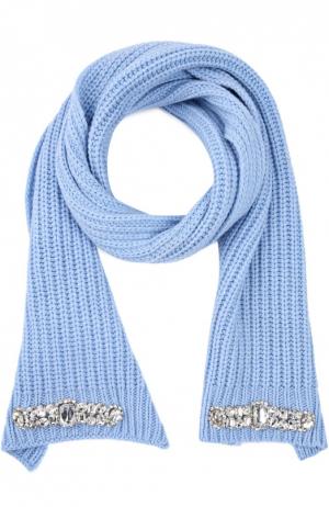 Шерстяной шарф с вышивкой стразами Blugirl. Цвет: голубой