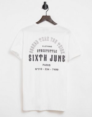 Белая футболка с принтом Sooner than you think на спине -Белый Sixth June