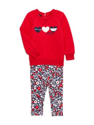 Комплект из двух предметов: свитшот и леггинсы с цветочным принтом для маленькой девочки , цвет Red Multi Tommy Hilfiger