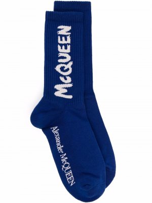 Носки в рубчик с логотипом Alexander McQueen. Цвет: синий