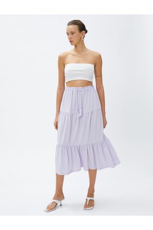 Многоярусная юбка-миди с завязкой на талии , фиолетовый Koton