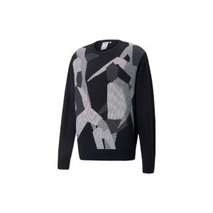 Colorblock Pattern Pullover Crew Neck Sweater Men Tops Black 535804-01 Puma