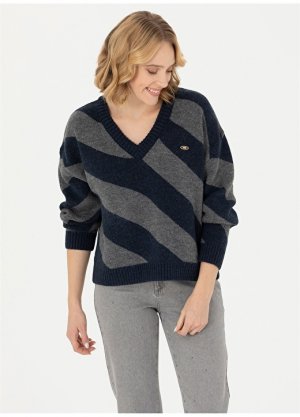 Женский свитер комфортного темно-синего цвета с v-образным вырезом U.S. Polo Assn.