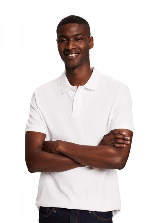 Рубашка-поло из хлопкового пике приталенного кроя с короткими рукавами, белый Esprit