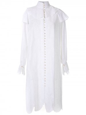 Платье миди с английской вышивкой и длинными рукавами Olympiah. Цвет: белый
