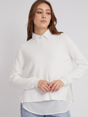 Комбинированный джемпер с нижней блузкой zolla. Цвет: белый
