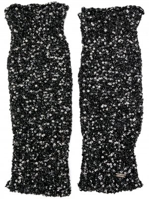 Перчатки-митенки с пайетками Saint Laurent. Цвет: черный