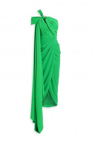 Платье миди из крепа на одно плечо с драпировкой , зеленый Rhea Costa