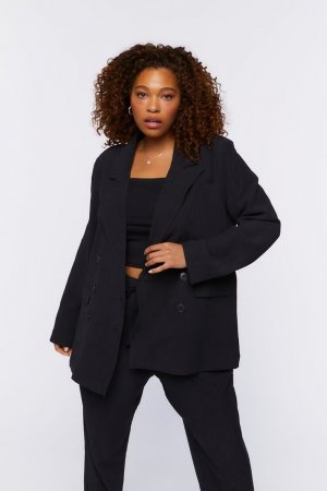 Фактурный двубортный пиджак больших размеров , черный Forever 21