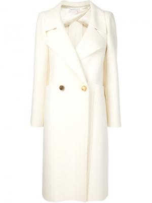 Двубортное пальто с контрастными пуговицами Maison Rabih Kayrouz. Цвет: белый