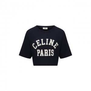 Хлопковая футболка Celine. Цвет: синий