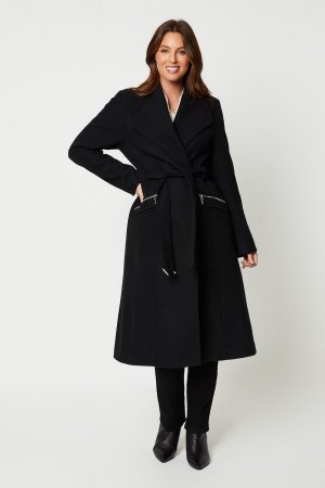 Пальто с поясом и молнией , черный Wallis