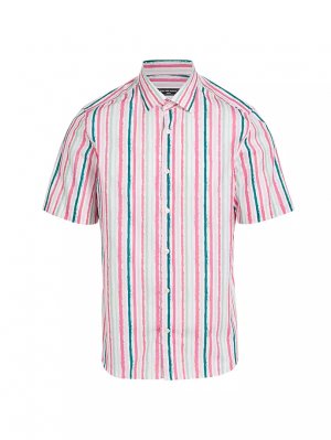 Полосатая рубашка узкого кроя с короткими рукавами , ярко-розовый Saks Fifth Avenue