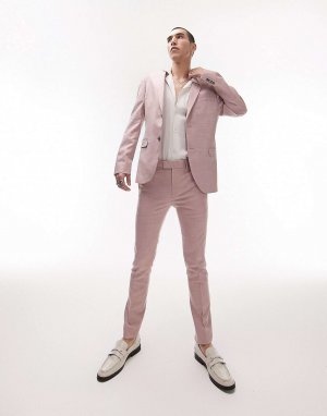 Суперузкие брюки для свадебного костюма розового цвета Topman. Цвет: розовый