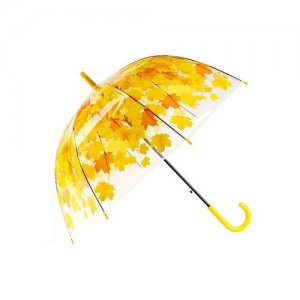 Зонт трость прозрачный с желтыми листьями zontcenter