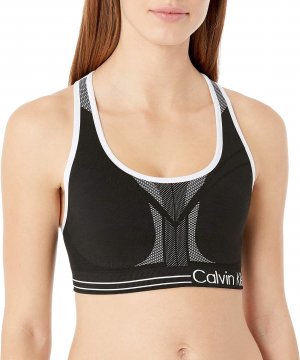 Женский двусторонний бесшовный спортивный бюстгальтер средней ударопрочности, впитывающий влагу , цвет Black/White Calvin Klein