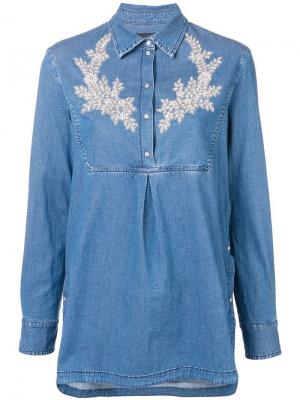 Джинсовая рубашка с вышитыми деталями Ermanno. Цвет: синий