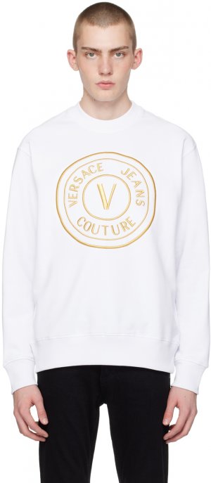 Белый свитшот с V-образной эмблемой , цвет White/Gold Versace Jeans Couture