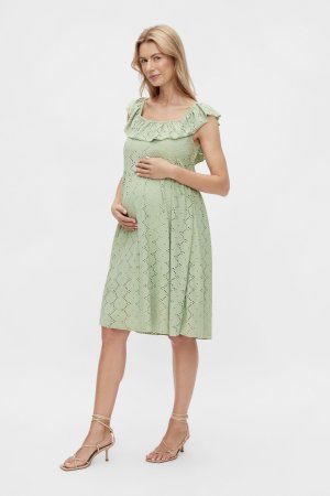Летнее платье миди для беременных с английской вышивкой и рюшами , зеленый Mamalicious