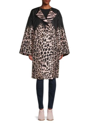 Двустороннее шелковое пальто с животным принтом и запахом , цвет Pink Leopard Roberto Cavalli