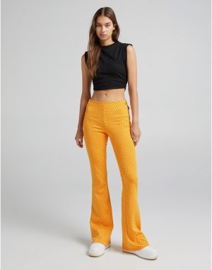 Оранжевые расклешенные брюки с принтом в стиле ретро -Оранжевый цвет Bershka