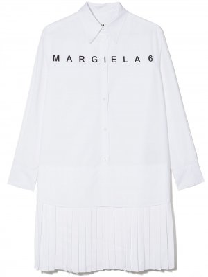 Платье-рубашка с логотипом MM6 MAISON MARGIELA KIDS. Цвет: белый