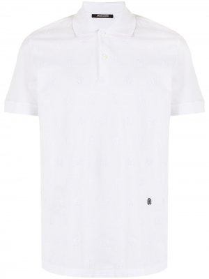 Белая рубашка-поло с вышитым принтом RC Roberto Cavalli. Цвет: белый