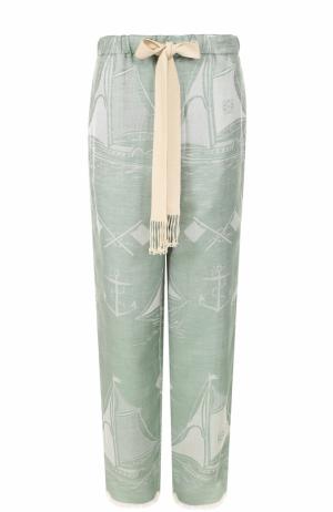 Шелковые брюки прямого кроя с эластичным поясом Loewe. Цвет: зеленый