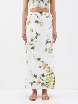Льняная юбка vacation hermia с запахом и цветочным принтом , белый Erdem