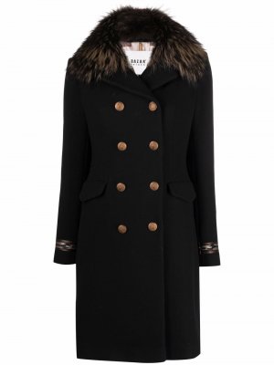 Двубортное пальто с меховым воротником Bazar Deluxe. Цвет: черный